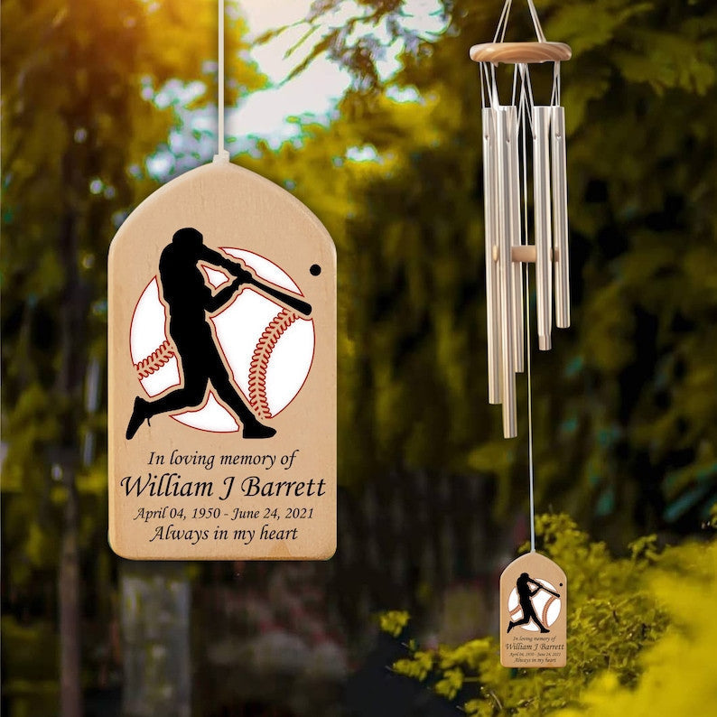 Custom Baseball Memorial Personalized Wind Chime, Loss of Baseball Player, Bereavement Gift, Sympathy Wind Chime, Garden Hanger