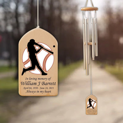 Custom Baseball Memorial Personalized Wind Chime, Loss of Baseball Player, Bereavement Gift, Sympathy Wind Chime, Garden Hanger