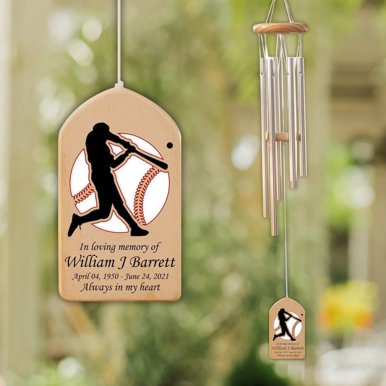 Custom Baseball Memorial Personalized Wind Chime, Loss of Baseball Player, Bereavement Gift, Sympathy Wind Chime, Garden Hanger