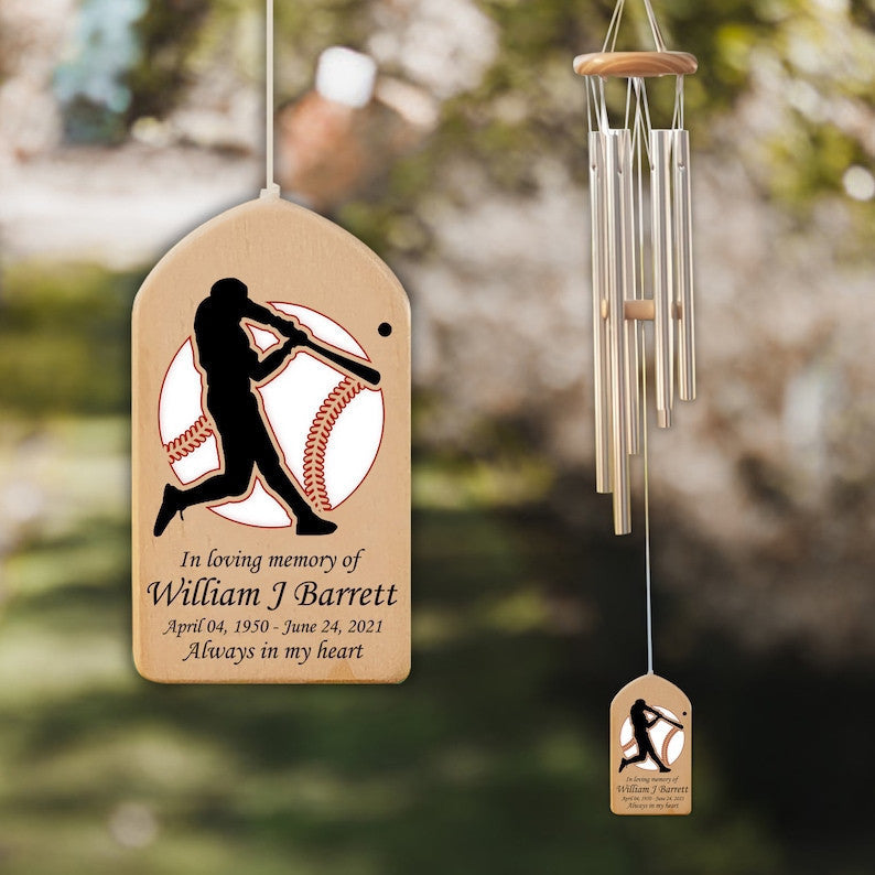 Custom Baseball Memorial Personalized Wind Chime, Loss of Baseball Player, Bereavement Gift, Sympathy Wind Chime, Garden Hanger
