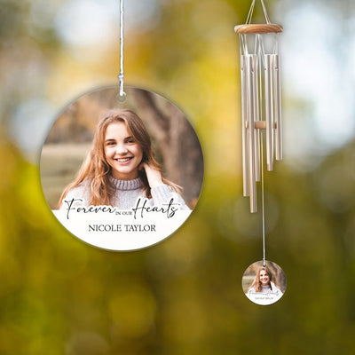 Memorial Photo Portrait Personalized Wind Chime, Forever In Our Hearts Sympathy Bereavement Gift, Loss of Mother Father Memorial Gift