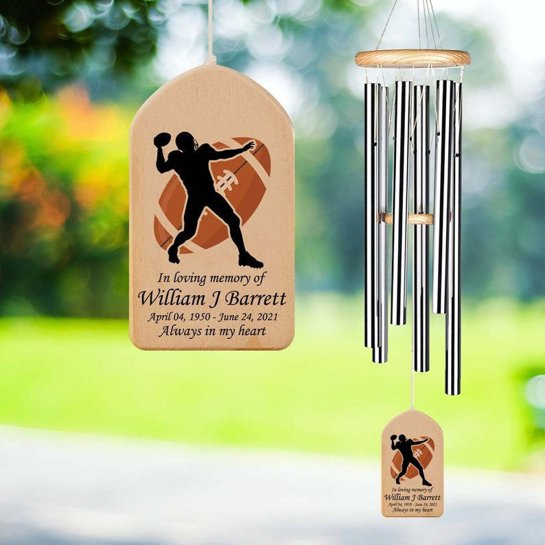 Custom Memorial Wind Chime, American football Wind Chime, American football player loss, Garden Decor, Custom Name, Sympathy Wind Chime