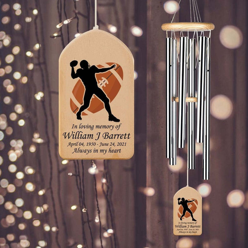 Custom Memorial Wind Chime, American football Wind Chime, American football player loss, Garden Decor, Custom Name, Sympathy Wind Chime