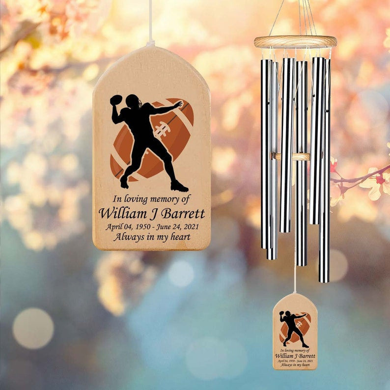 Custom Memorial Wind Chime, American football Wind Chime, American football player loss, Garden Decor, Custom Name, Sympathy Wind Chime