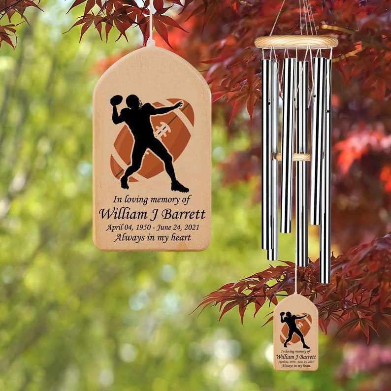 Custom Memorial Wind Chime, American football Wind Chime, American football player loss, Garden Decor, Custom Name, Sympathy Wind Chime