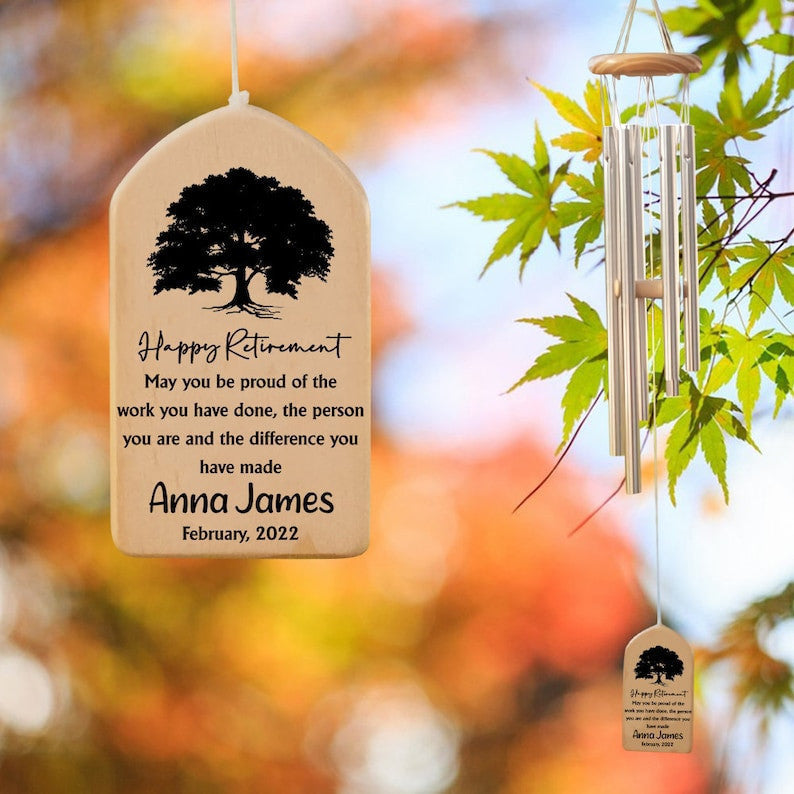 Retirement Wind Chime Gift, Personalized Gift For Retired Teacher Nurse Boss Coworkers, Retirement Gifts for Men Women, Thank you Gift