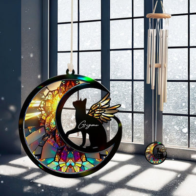 Custom Cat with Wings Suncatcher Wind Chime, Cat Memorial Wind Chime, Pet Loss Sympathy Gift, Loss of Cat Remembrance Gift, Cat on Moon