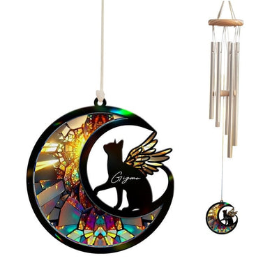 Custom Cat with Wings Suncatcher Wind Chime, Cat Memorial Wind Chime, Pet Loss Sympathy Gift, Loss of Cat Remembrance Gift, Cat on Moon