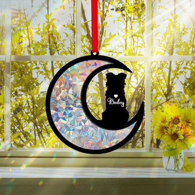 Custom Border Collie on Moon Suncatcher Black Wind Chime, Dog Memorial Wind Chime, Dog Lover Gift, Pet Loss Sympathy Gift, Window Hanging