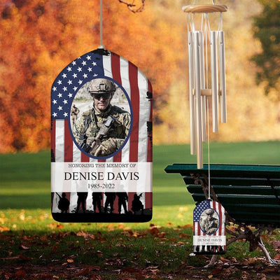 Custom Military Memorial Day Wind Chime, Veteran Memorial Gift, In Loving Memory, Sympathy Flag, Soldier Memorial 4th of July, Funeral Gift