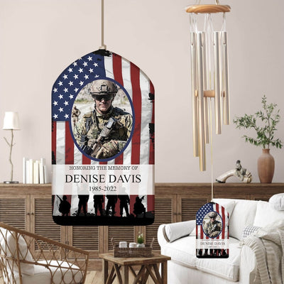 Custom Military Memorial Day Wind Chime, Veteran Memorial Gift, In Loving Memory, Sympathy Flag, Soldier Memorial 4th of July, Funeral Gift