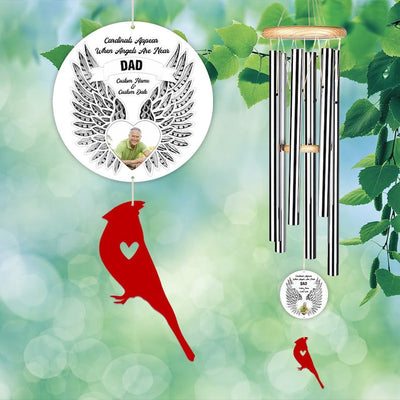 Custom Photo Cardinal Memorial Wind Chime (2 Pieces Tail Acrylic), Cardinals Appear When Angels are Near, Sympathy Gift Outdoor Garden Decor