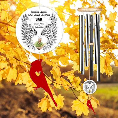 Custom Photo Cardinal Memorial Wind Chime (2 Pieces Tail Acrylic), Cardinals Appear When Angels are Near, Sympathy Gift Outdoor Garden Decor