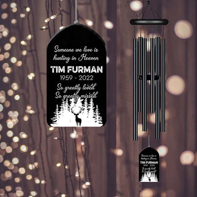Someone We Love Is Hunting in Heaven Black Wind Chime, Dad Memorial Gift, Loss of Dad Sympathy Gift, Fathers Day Outdoor Decor, Deer Hunter