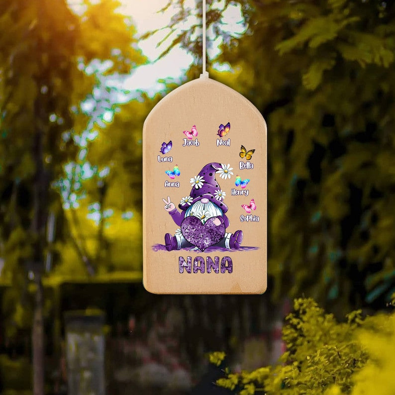 Personalized Wind Chimes Gift, Grandma Gift Chime, Mother's Day Gift, Custom Gnome Wind Chime, Grandparent's Day Gift, Gift for Grandma Nana