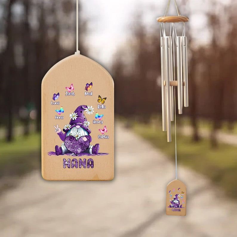 Personalized Wind Chimes Gift, Grandma Gift Chime, Mother's Day Gift, Custom Gnome Wind Chime, Grandparent's Day Gift, Gift for Grandma Nana