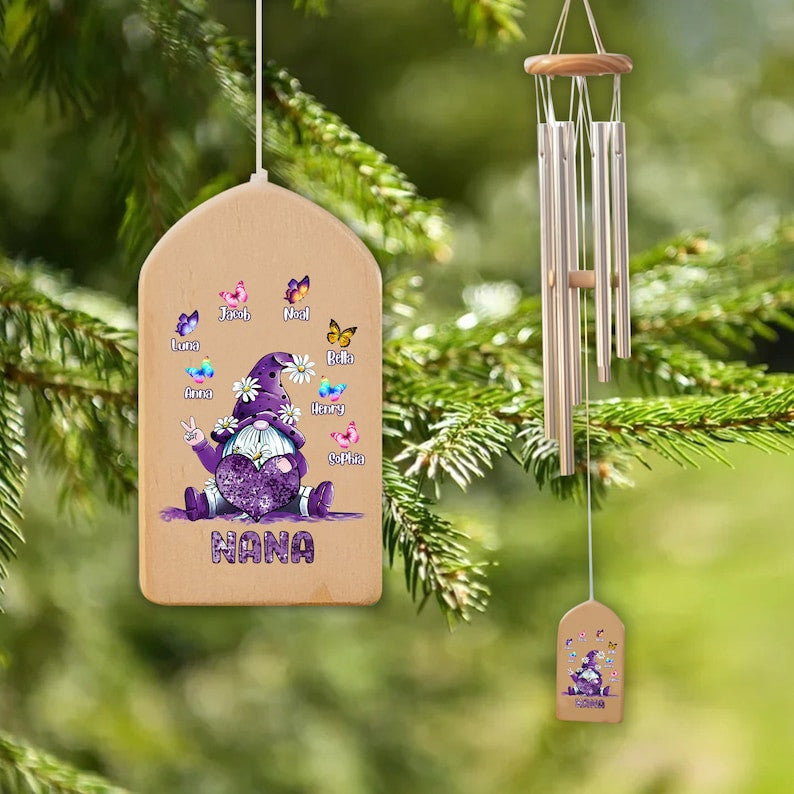 Personalized Wind Chimes Gift, Grandma Gift Chime, Mother's Day Gift, Custom Gnome Wind Chime, Grandparent's Day Gift, Gift for Grandma Nana