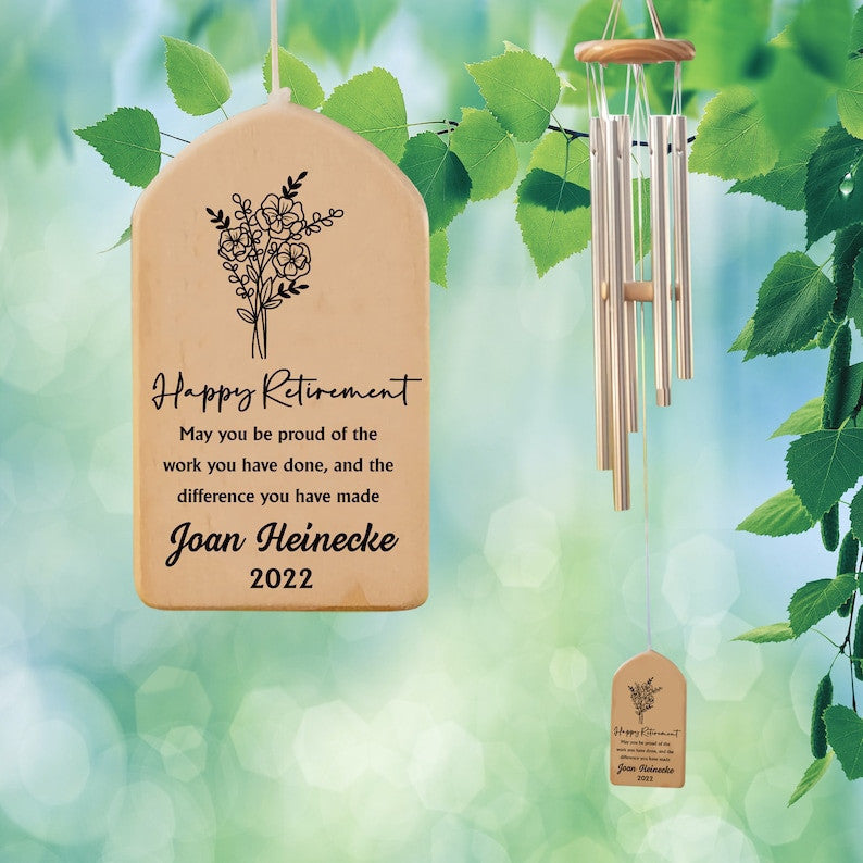 Retirement Wind Chime, Personalized Gift For Retired Teacher Nurse Doctor Mentor, Thank you Retirement Gift for Women, Happy Retirement