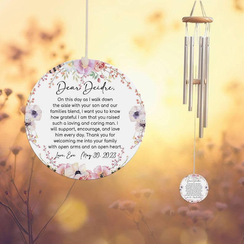 Mother of the Groom Gift from Bride Floral Wind Chime, Mother in Law Wedding Gift from Daughter in Law, Wedding Keepsake, Custom Wind Chime