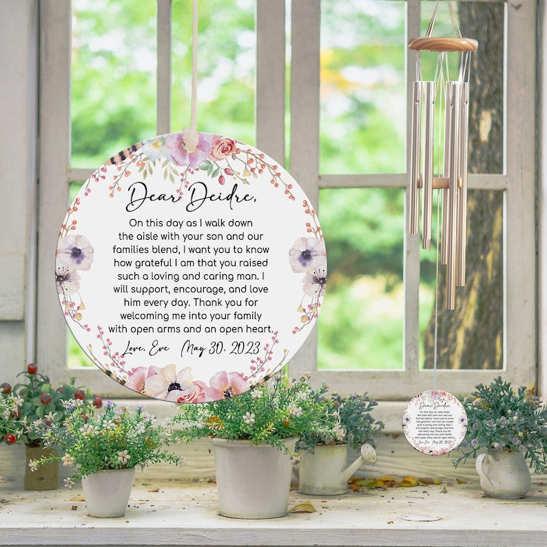 Mother of the Groom Gift from Bride Floral Wind Chime, Mother in Law Wedding Gift from Daughter in Law, Wedding Keepsake, Custom Wind Chime