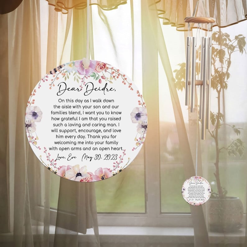 Mother of the Groom Gift from Bride Floral Wind Chime, Mother in Law Wedding Gift from Daughter in Law, Wedding Keepsake, Custom Wind Chime