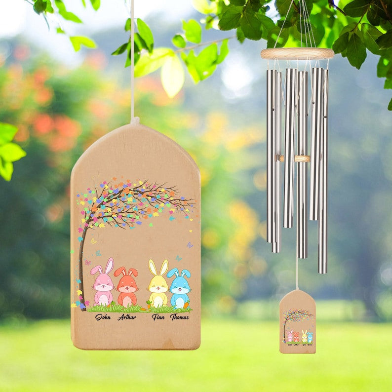 Gift for Mother, Personalized Mom Grandma Easter Wind Chime, Mother's Day Gift, Custom Bunny Name, Birthday Keepsake Gift, Love you Mom