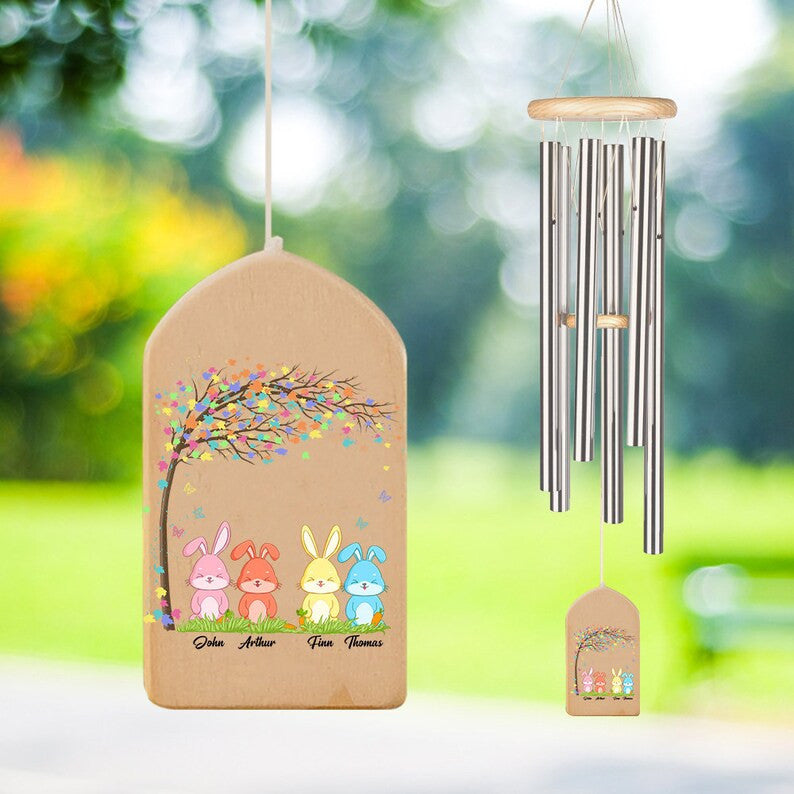 Gift for Mother, Personalized Mom Grandma Easter Wind Chime, Mother's Day Gift, Custom Bunny Name, Birthday Keepsake Gift, Love you Mom
