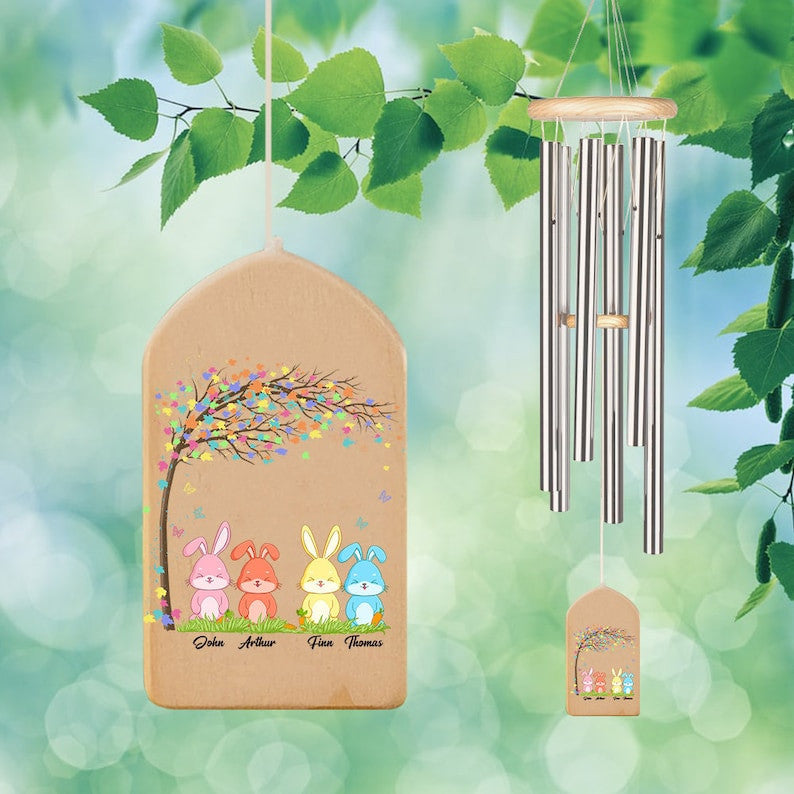 Gift for Mother, Personalized Mom Grandma Easter Wind Chime, Mother's Day Gift, Custom Bunny Name, Birthday Keepsake Gift, Love you Mom