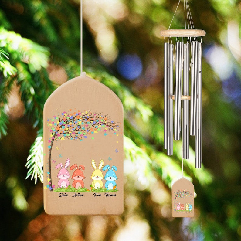 Gift for Mother, Personalized Mom Grandma Easter Wind Chime, Mother's Day Gift, Custom Bunny Name, Birthday Keepsake Gift, Love you Mom