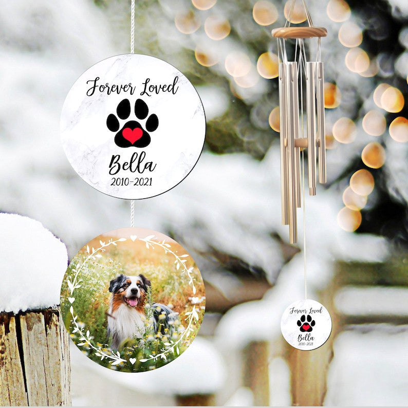 Personalized Pet Memorial Wind Chime, Forever Loved Custom Dog Photo Portrait Gift, Loss Of Dog Gift, Sympathy Pet Keepsake Bereavement Gift