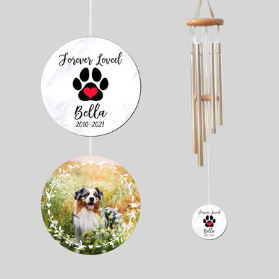 Personalized Pet Memorial Wind Chime, Forever Loved Custom Dog Photo Portrait Gift, Loss Of Dog Gift, Sympathy Pet Keepsake Bereavement Gift