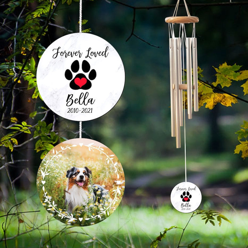 Personalized Pet Memorial Wind Chime, Forever Loved Custom Dog Photo Portrait Gift, Loss Of Dog Gift, Sympathy Pet Keepsake Bereavement Gift