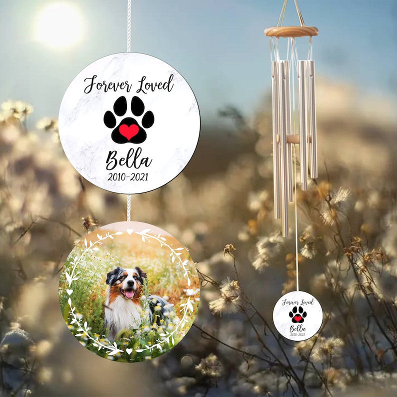 Personalized Pet Memorial Wind Chime, Forever Loved Custom Dog Photo Portrait Gift, Loss Of Dog Gift, Sympathy Pet Keepsake Bereavement Gift