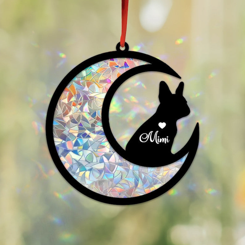 Custom French Bulldog on Moon Suncatcher Black Wind Chime, Dog Memorial Wind Chime, Dog Lover Gift, Pet Loss Sympathy Gift, Window Hanging