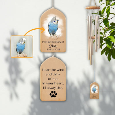 Custom Bird Memorial Wind Chime, Pet Bereavement Remembrance, Pet Loss Gift, Pet Photo Watercolor Portrait Wind Chime, Bird Memorial Gifts