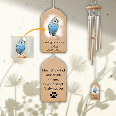 Custom Bird Memorial Wind Chime, Pet Bereavement Remembrance, Pet Loss Gift, Pet Photo Watercolor Portrait Wind Chime, Bird Memorial Gifts