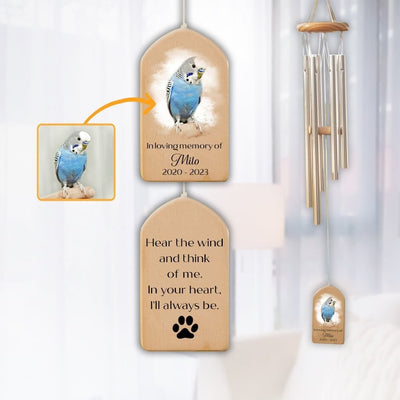 Custom Bird Memorial Wind Chime, Pet Bereavement Remembrance, Pet Loss Gift, Pet Photo Watercolor Portrait Wind Chime, Bird Memorial Gifts