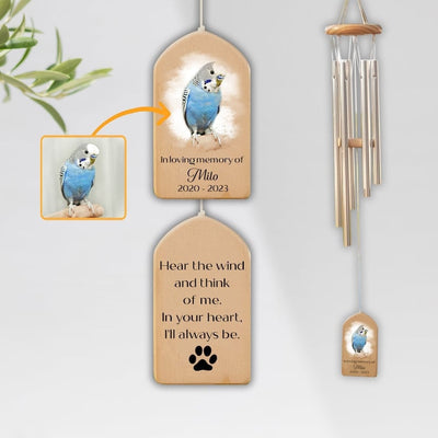 Custom Bird Memorial Wind Chime, Pet Bereavement Remembrance, Pet Loss Gift, Pet Photo Watercolor Portrait Wind Chime, Bird Memorial Gifts