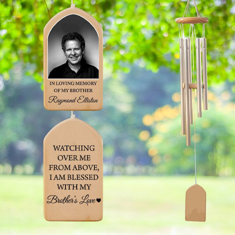 Brother Memorial Personalized Wind Chime, In Loving Memory Custom Photo Gift, Bereavement Sympathy Loss Of Brother Gift In Memory of Brother