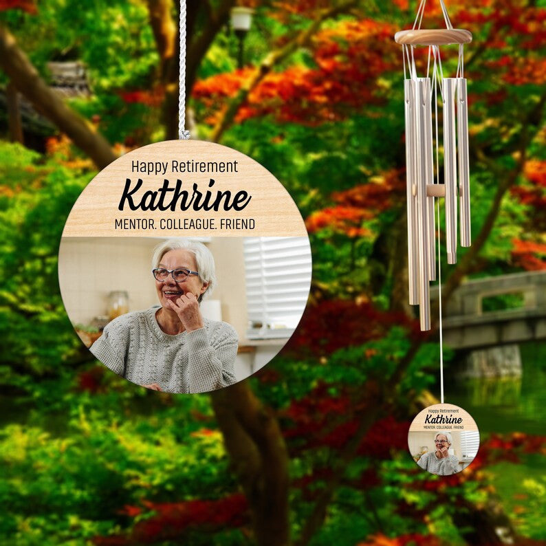 Personalized Photo Retirement Wind Chime, Thank you Gift For Retired Teacher Nurse Co-worker Colleague Mentor, Retirement Gift for Woman