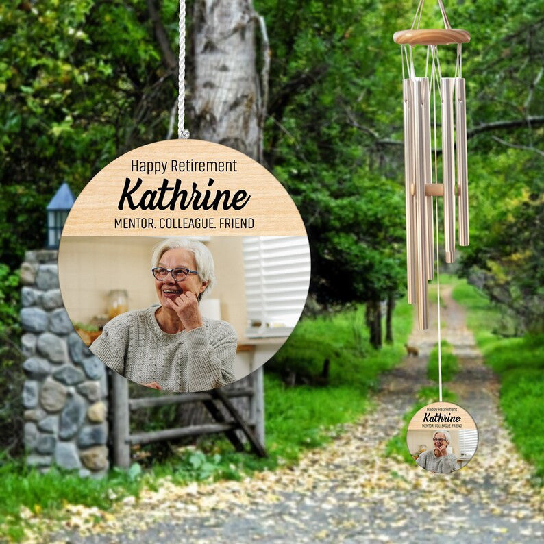 Personalized Photo Retirement Wind Chime, Thank you Gift For Retired Teacher Nurse Co-worker Colleague Mentor, Retirement Gift for Woman