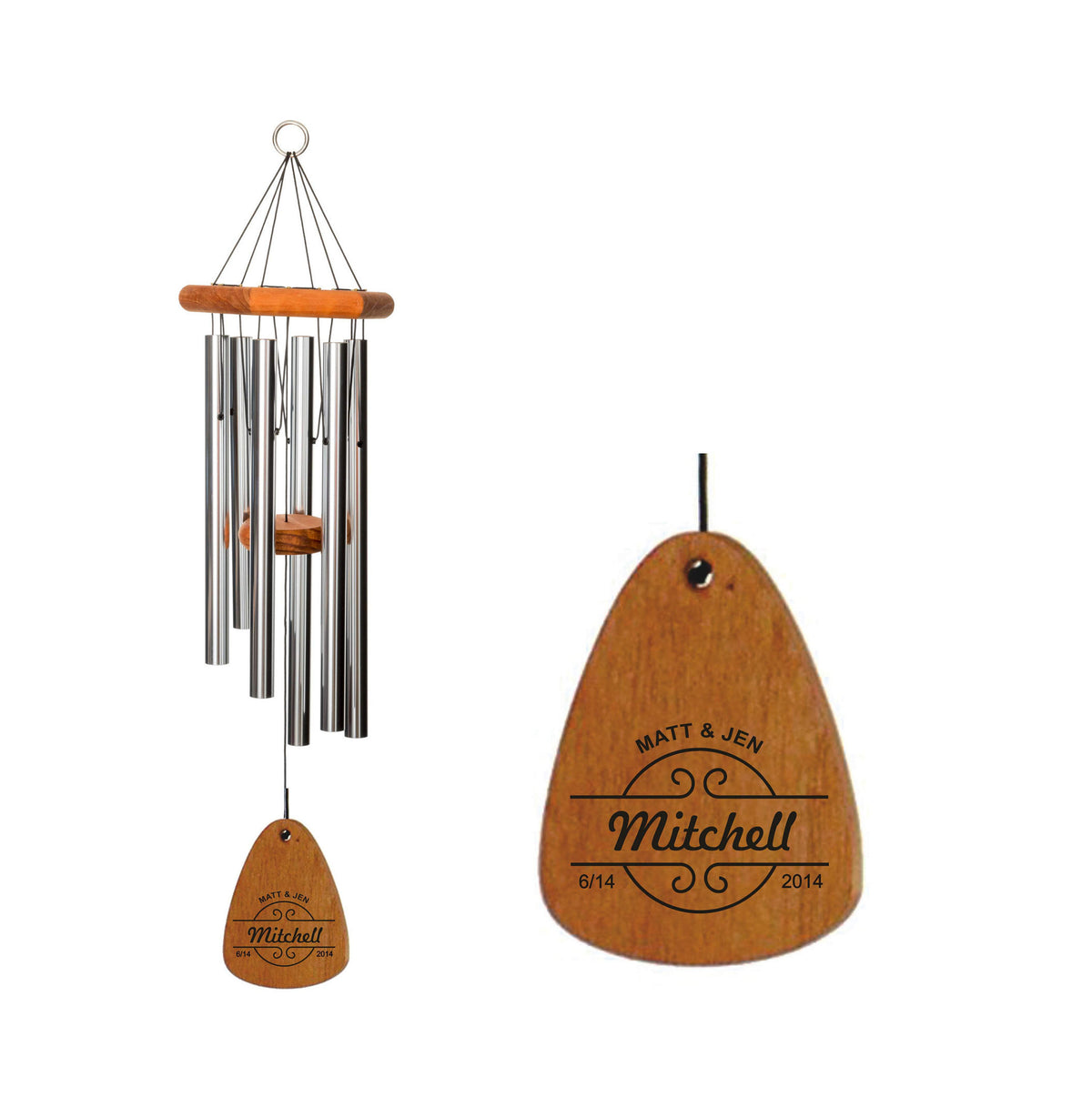 Anniversary Wind Chime, Monogrammed Anniversary Gift, Wood Wind Chime, Silver Anniversary Memorial Wind Chime