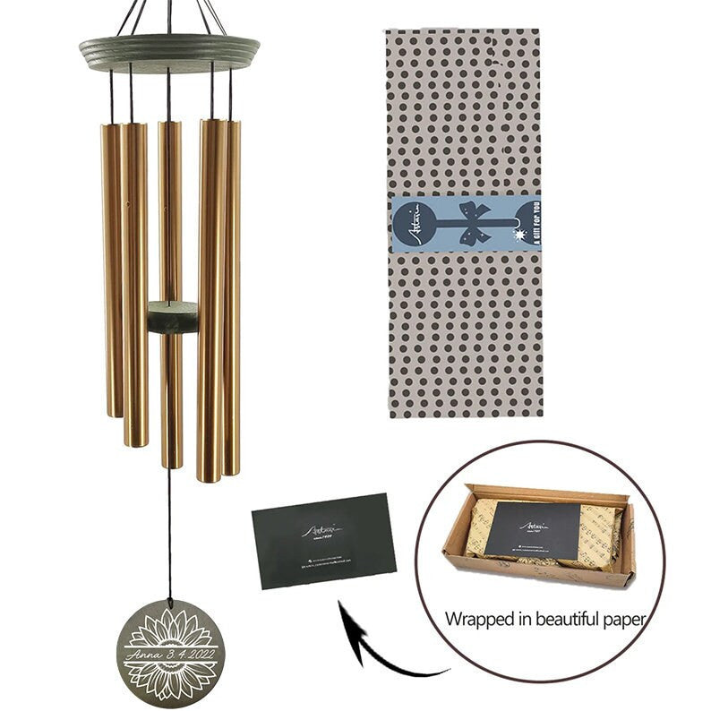 Personalized Memorial Wind Chimes, Custom Wind Chime With Sun Flower, Sympathy Gift, Custom Retirement Gifts, Outdoor Decoration