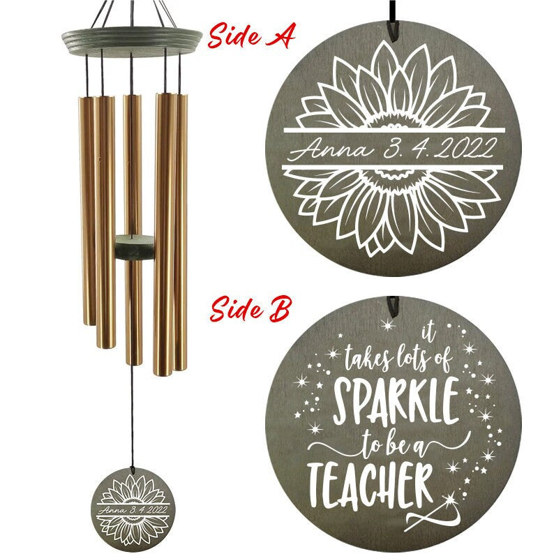 Personalized Memorial Wind Chimes, Custom Wind Chime With Sun Flower, Sympathy Gift, Custom Retirement Gifts, Outdoor Decoration