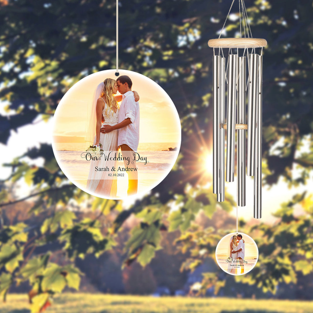 Personalized Photo Wind Chime Our Wedding Day, Custom Couple Wedding Keepsake, Engagement Gift, Wedding Anniversary Gift, Valentine Day Gift