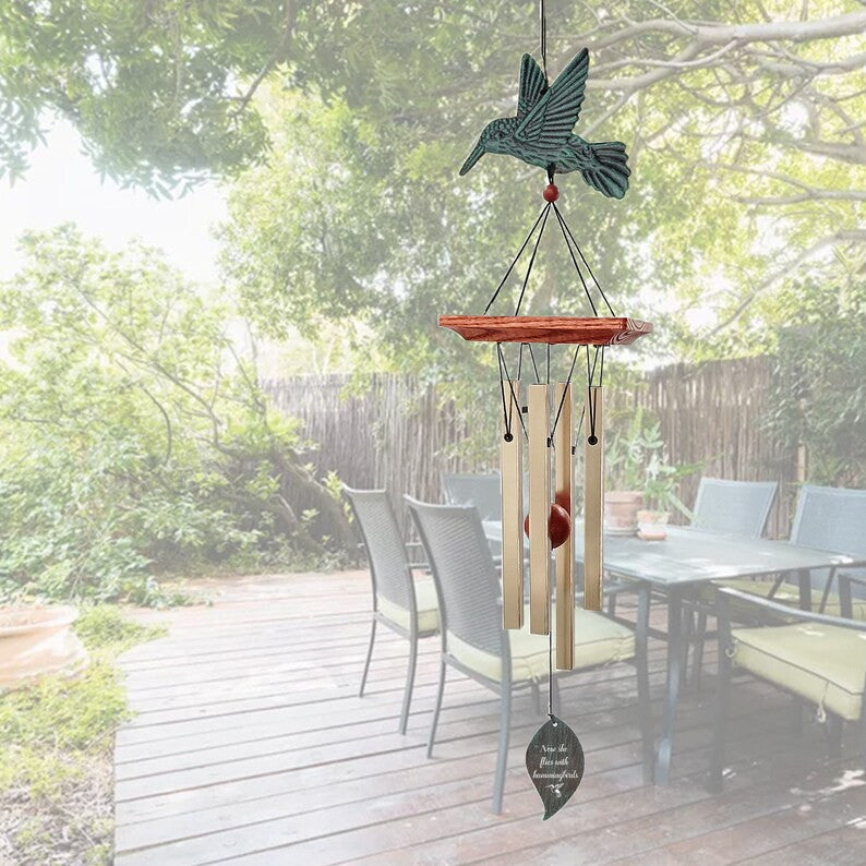 Hummingbird Memorial Wind Chimes,Now She Flies With Hummingbird,Custom Gift After Loss Of Mom or Loved One,Sympathy/Memorial Tribute Gift