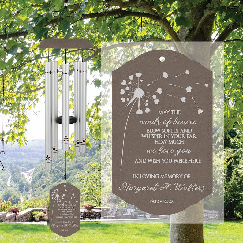 Scattered Dandelion Memorial Wind Chime | Winds of Heaven Sympathy Wind Chime | Personalized Memorial Wind Chime | Bereavement Chime Gift