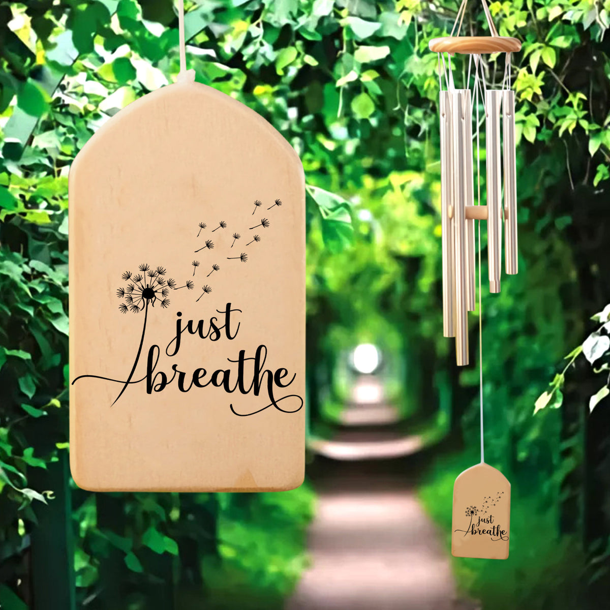 Just Breathe Wind Chime, Dandelion Meditation Gift, Wooden Wind Chime Home Garden Decor, Inspirational Motivational Gift, Birthday Gift