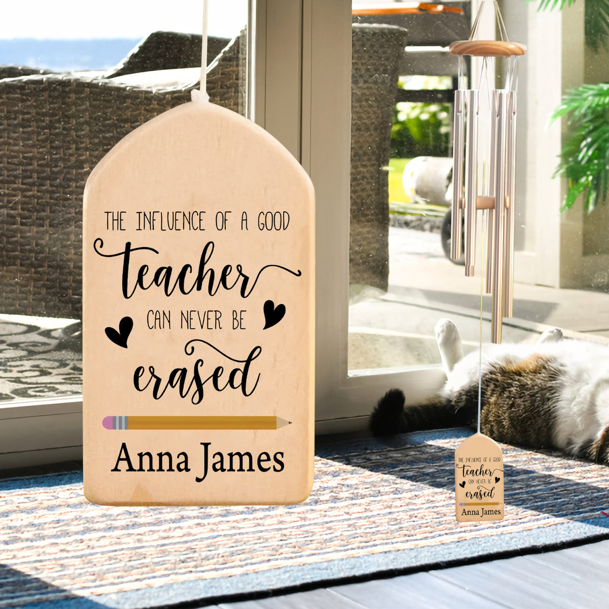Teacher Gift Wind Chime, Personalized Gift For Teacher, Thank You Teacher Gift, Appreciation Gift, Wooden Wind Chime Home Garden Decor