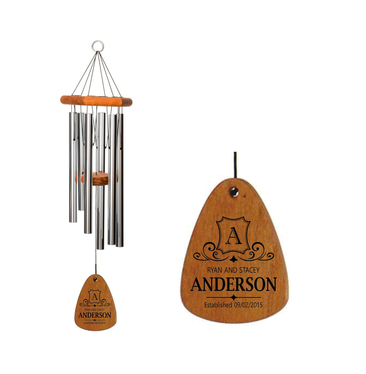 Monogrammed Wind Chime, Wedding, Anniversary, Housewarming, Engraved Wind Chime, Memorial Wind Chime